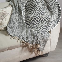 Handwoven Cotton Throw Blanket – Chevron Zigzag Pattern | 68 x 51 inches